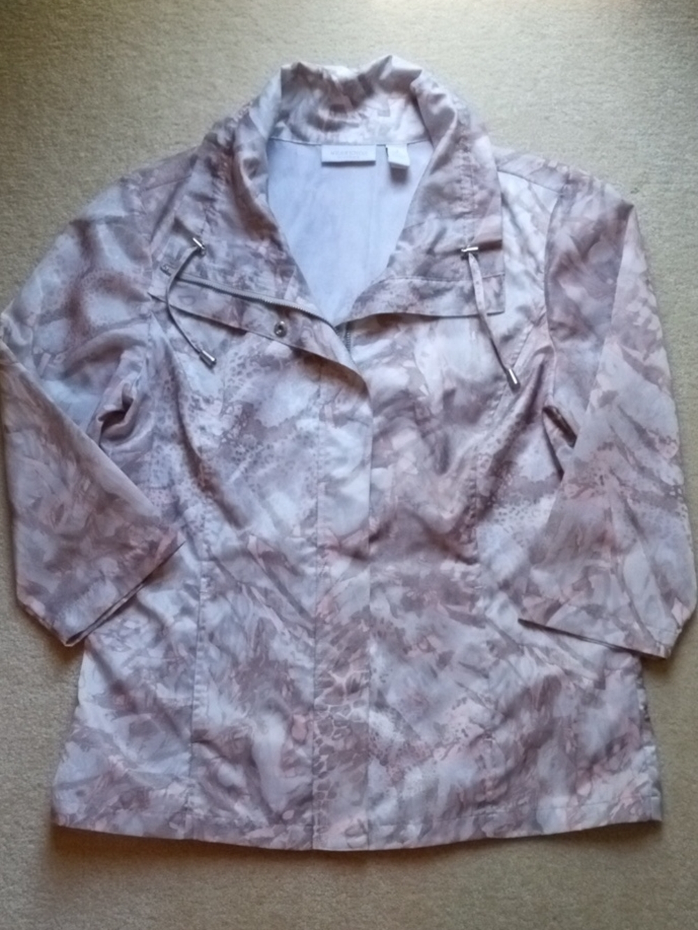 Chico's Lightweight Pink&Grey Printed Jacket 3/4 Sleeves Size 1